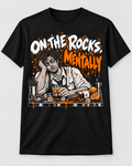 On the Rocks Mentally exhausted bartender graphic t-shirt in black with orange print