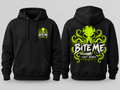 Bite Me Chef Moody toxic green octopus chef knife graphic hoodie front and back on black