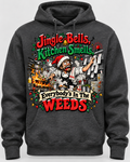 Jingle Bells Kitchen Smells Everybody's In The Weeds Santa chef graphic hoodie in charcoal gray