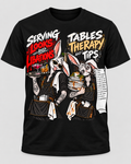 Serving Looks and Libations Tables Therapy and Tips bunny server graphic t-shirt in black